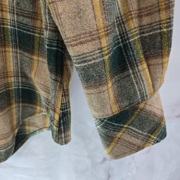 West Wool Shirt Mens XL Long Yellow Green 70s Pearl Snap Plaid Western Point - Picture 4 of 12